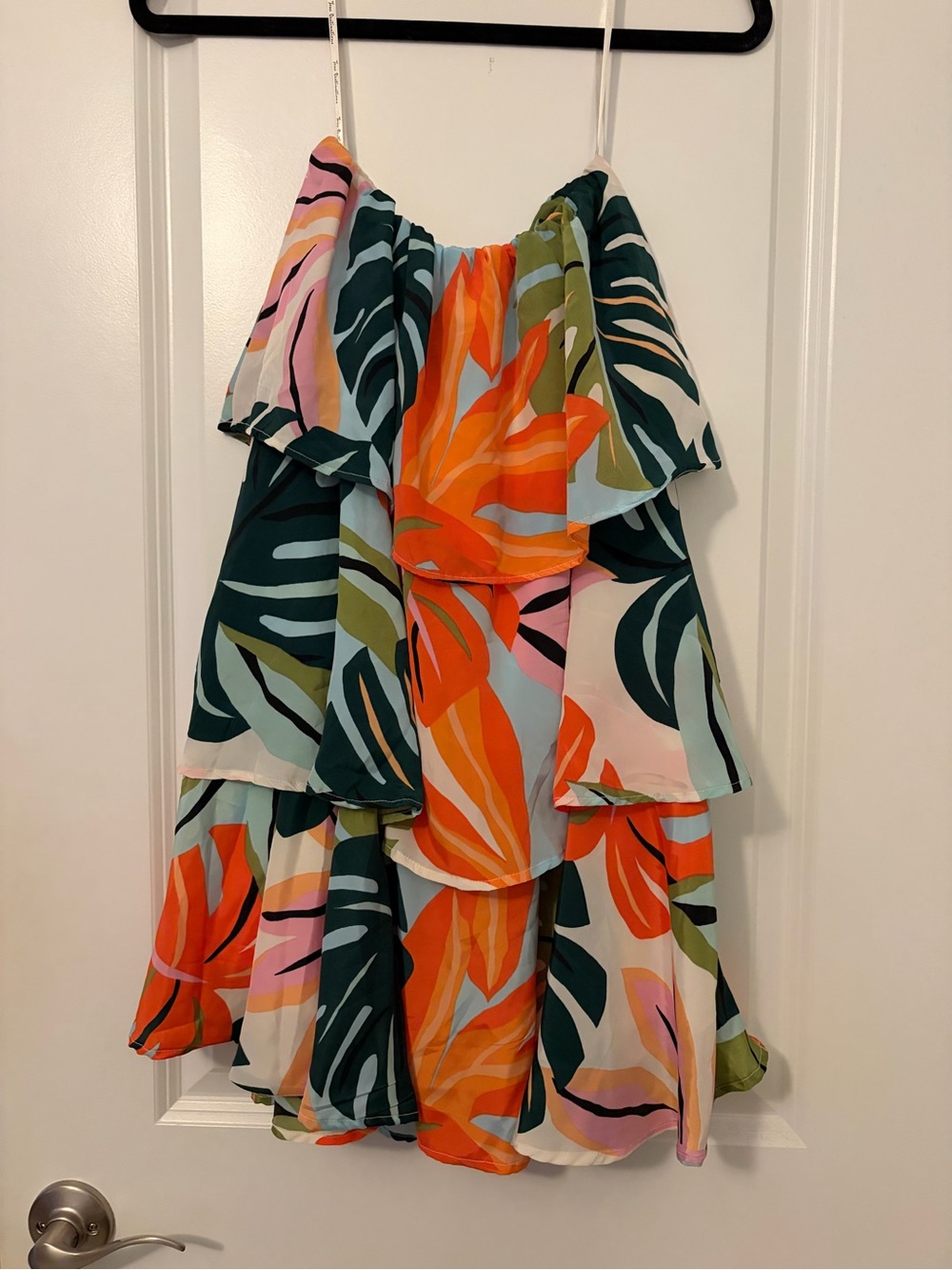 Tiered Mini Sundress in Orange & Green Tropical Print